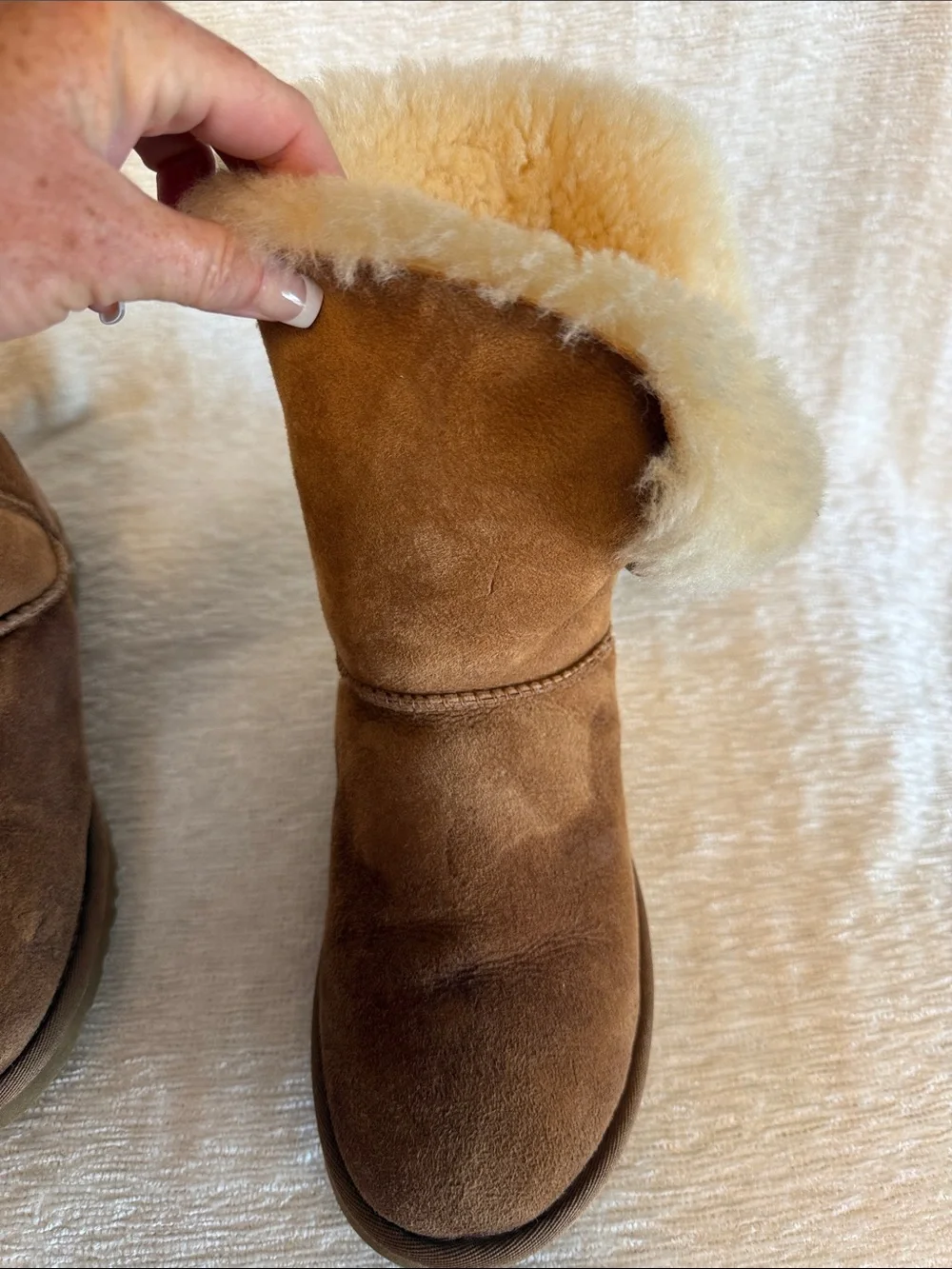 UGG Women's Brown Shearling Button Short Boots